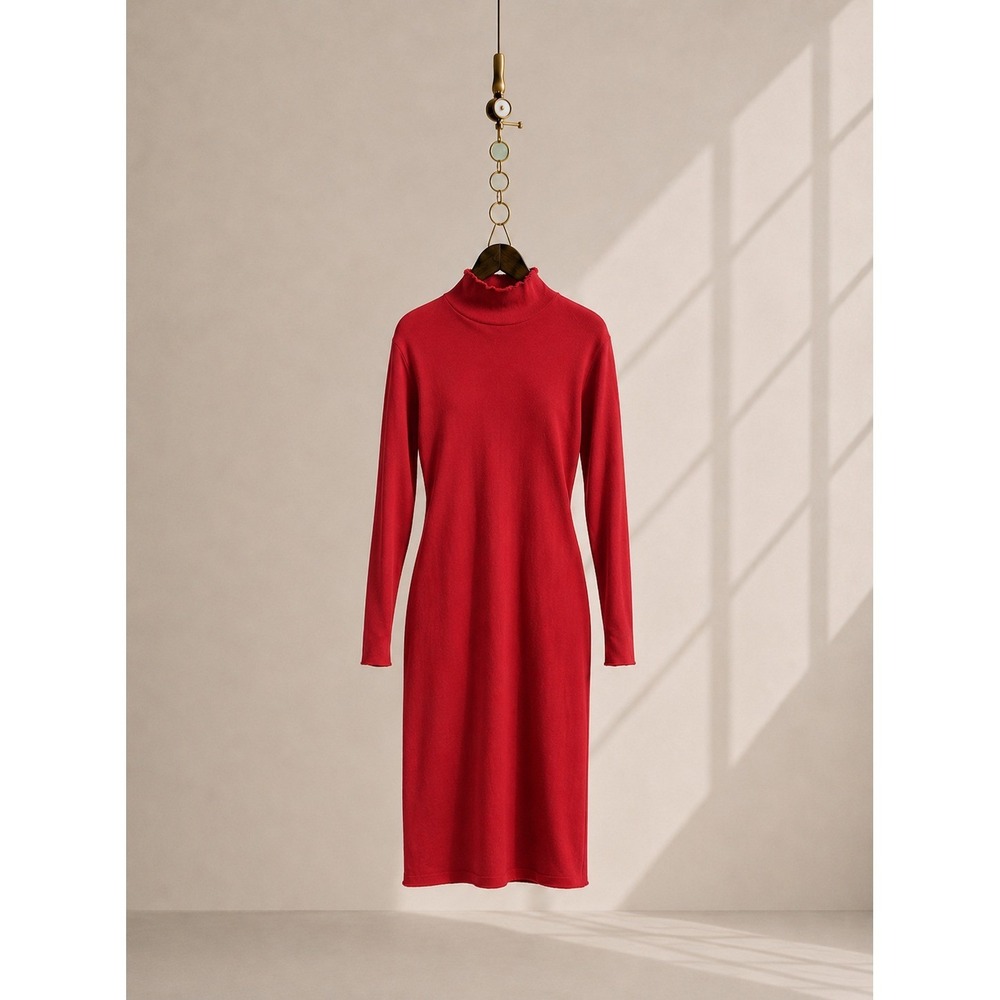 Frank & Eileen Isabelle Triple Fleece Funnel Neck Midi Dress Red XS USA